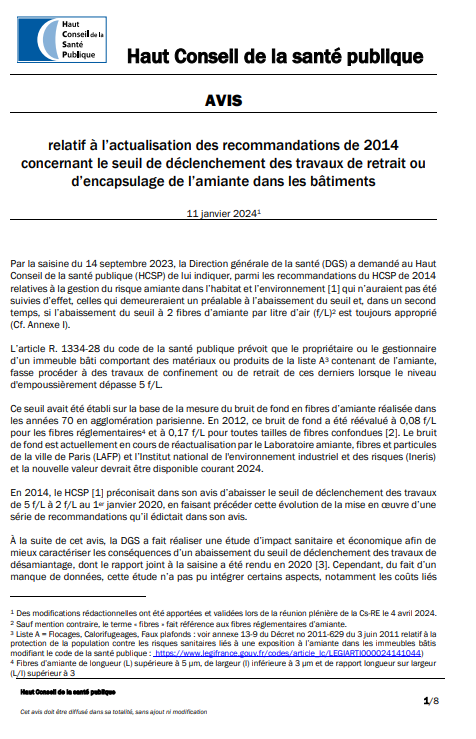 Avis amiante HCSP 2024