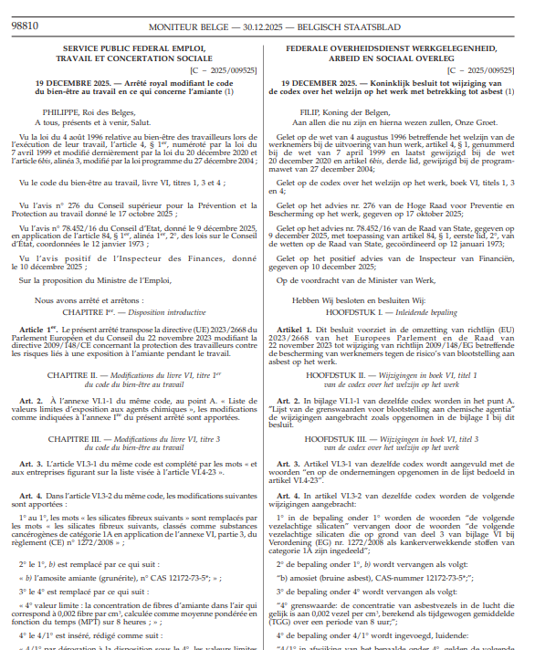 2025 12 19 arrêté royal Belgique