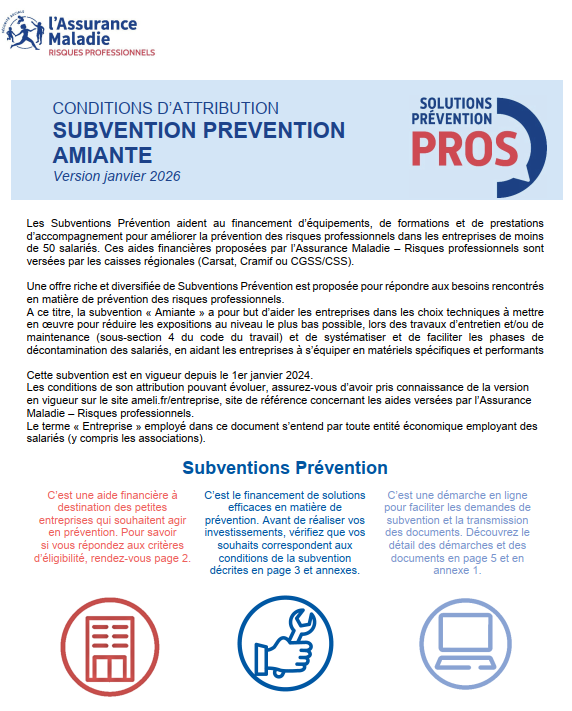 Subvention Pr&eacute;vention amiante Assurance Maladie
